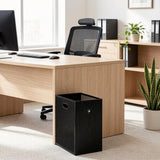 FANTERSI Small Black Trash Can 4.5 Gallon, Metal Mesh and Wood Combination Small Garbage Can, Office Waste Basket with Handle, Rectangular Trashcan for Home Office, Bedroom, Living Room