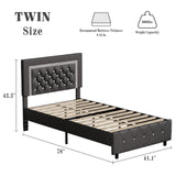 BarnFurin Twin Bed Frame with Diamond Tufted Headboard, Faux Leather Upholstered Bed with Wooden Slats Support, No Box Spring Needed, Mattress Foundation, Easy Assembly, Grey