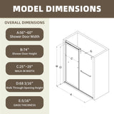 Frameless Shower Door,56-60" W x 74" H Double Sliding Glass Shower Door with 5/16" (8mm) SGCC Thick Tempered Clear Glass Shower Door,Soft Close System&Explosion-Proof Film Nano Coating,Brushed Gold