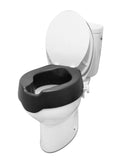 KMINA 4 Inch Soft Raised Toilet Seat with Lid, 300 lb Capacity, Fits Round & Compact Elongated Bowls up to 15" Wide, Tool-Free Clamp-On Riser, Black