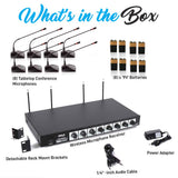 8 Channel Wireless Microphone System - Portable VHF Cordless Audio Mic Set with 1/4" and XLR Output, Dual Antenna, - Includes 8 Table Top Mics, Rack Mountable Receiver Base - Pyle PDWM8300,Black Pyle