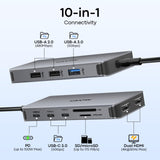 UANTIN USB C Docking Station Dual Monitor for Laptop, 10-in-1 Dock HDMI Hub