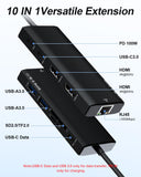 USB C Laptop Docking Station Dual HDMI Monitor 10in1 Dongle Type-C Hub Dock