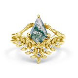 10k 14k 18k gold 1.5 ct Moss Agate Engagement Ring Set Heart shape Moss Agate Wedding Ring Set Gold For Valentines day Chirstomas (yellow gold)