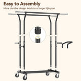 YGleeao Heavy Duty Clothes Rack: 800LBS Rolling Clothing Garment Rack for Hanging Coat Double Rods Portable Cloth Racks with Wheels Shelf Sturdy Metal Adjustable Wardrobe Bedroom Laundry Living Room