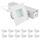 LUXRITE 2 Inch Square LED Recessed Ceiling Light with J-Box, 8W, 5CCT Selectable 2700K/3000K/3500K/4000K/5000K, 660 Lumens, Dimmable Canless Downlight, Wet Rated, IC Rated, ETL Listed (12 Pack)
