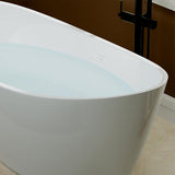 Empava Freestanding Bathtub, Flatbottom Acrylic Soaking Tub, Contemporary Stand Alone Design with Brushed Nickel Drain & Overflow, Glossy White, cUPC Certified, 59 Inch