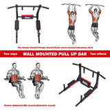 BESTHLS Wall Mounted Pull Up Bar and Dip Station, Heavy Duty Wall Mount Pull-up Chin Up Bar Multifunctional Home Gym Workout Indoor Exercise Equipment Support to 440 Lbs