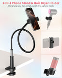 LILANZo 2-in-1 Gooseneck Phone Holder for Bed & Blow Dryer Stand – 360° Flexible Long Arm, Cell Phone Stand for Desk/iPhone/Kindle, Overhead Mount for Desk, for Seniors, Mom, Creator