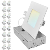 LUXRITE 4 Inch Square Canless Spotlight, LED Recessed Light, 5CCT 2700K-5000K, Dual Dimmable, 650/800/1066 Lumens, CRI 90, 8W/10W/13W Selectable, 120-277V, IC Rated, Wet Rated, ETL Listed (16 Pack)