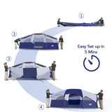 CAMPROS Tent-8-Person-Camping-Tents, Waterproof Windproof Family Tent, 5 Large Mesh Windows, Double Layer, Divided Curtain for Separated Room, Portable with Carry Bag - Blue CAMPROS CP