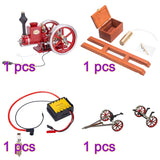 MechPuConToy Hit and Miss Engine Kit That Runs, HM-01 KIT Engine Model + Metal 4-SWheel Steering Flatbed Transport Cart + Accessory Triad + (CDI Igniter + Spark Plug) Kit