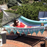 Sunnydaze Woven Double Hammock for Outside with Crocheted Edges and Spreader Bars - 600-Pound Weight Capacity Outdoor Hammock for Trees - Lagoon Stripes