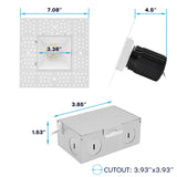 LUXRITE 3 Inch LED Recessed Trimless Spotlight with JBox, Twist N' Lock & Interlocking Trim, 5CCT 2700K-5000K, 15W, 1000LM, CRI90, 38° Beam Angle, Dimmable, IC Rated, Wet Rated, ETL, White (4 Pack)