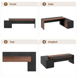 L-Shaped Executive Office Desk with Open Storage Shelves & Drawers, Modern Computer Desk