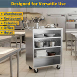 18" x 30" Five Shelf Commercial NSF Stainless Steel Utility Cart - Heavy Duty 304 Steel Service Cart with Enclosed Base, Open Front, Rolling Cart for Kitchen, Catering, Restaurant