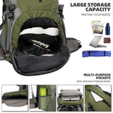 King'sGuard 70L Hiking Backpack with Rain Cover Lightweight Waterproof Travel Camping Backpack Large Backpacking Pack for Men and Women (Army Green)