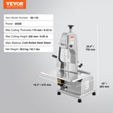 VEVOR Commercial Electric Meat Bandsaw, 650W Stainless Steel Countertop Bone Sawing Machine, Workbeach 12.4" x 18.1", 4.33 Inch Max Cutting Thickness, Frozen Meat Cutter for Rib Pork Beef