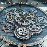 TOPPTIK 27 Inch Moving Gear Wall Clock, Oversized Wall Clocks, Clock Living Room Decor, Solid Wood Frame, Battery Operated, Large Wall Clock with Steampunk Industrial for Fireplace(Gray)