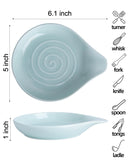 KITCHENLESTAR Ceramic Spoon Rest for Stove Top, 6.1 x 5 Inch Large Spoon Holder for Cooking Utensils, Spatula & Coffee Spoons, Farmhouse Kitchen Décor(Azure 1pc)