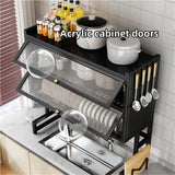 GHuBafy 2-Tier Over The Sink Dish Drying Rack with Cover, Kitchen Storage Organizer Dish Rack Above, Sink Rack for Countertop Space Saving, Multifunctional Plate and Bowl Organizer(65cm/25.6in)