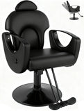 Black Salon Chair for Hair Stylist, Professional Barber Chairs Barbershop Hair Stylist Chair w/Heavy Duty Hydraulic Pump, 360° Braiding Styling Hairdresser Chairs for Spa Home Euipment, Matte Black
