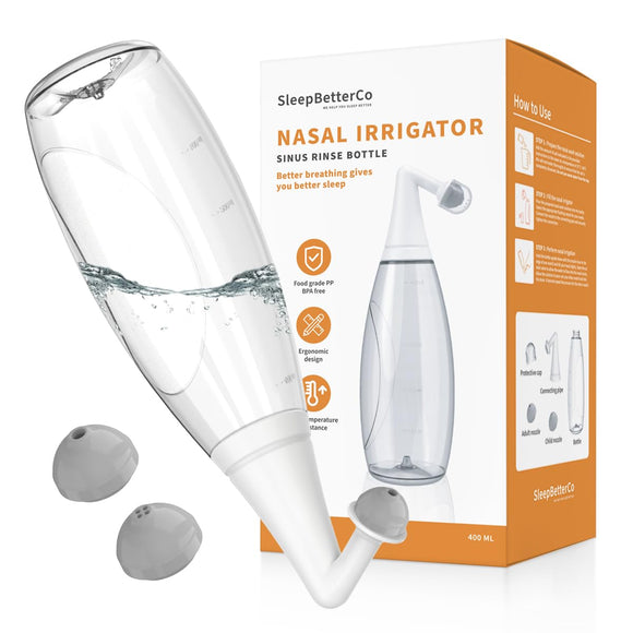 Nasal Irrigator, Sinus Rinse Bottle, BPA-Free, Ergonomic Design, 2 Tips for Adult/Kids, Reduces Snoring SleepBetterCo