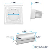 LUXRITE 3 Inch Trimless Recessed LED Light with Junction Box, 15W, 5CCT 2700K 3000K 3500K 4000K 5000K, Dimmable Spotlight,1100LM, CRI 90, Damp Rated, IC Rated, Plaster Ceiling Light, ETL (6 Pack)