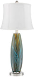 360 Lighting Azure Modern Table Lamps 26.75" High Set of 2 Blue Brown Art Glass Brushed Nickel Metal Cream Fabric Drum Shade Decor for Living Room Bedroom House Bedside Nightstand Home