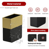 LEASYLIFE 4gallon Narrow-Slit Bathroom Trash Can, Open Top Garbage Can,Double-Layer Design with Realistic Wood Texture, Anti-Slip Base, Suitable for bathrooms, Powder Rooms (2.1gal-Black and Gold)