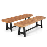 MFSTUDIO Outdoor Garden Bench 63", Acacia Wood Dining Bench, Teak, 2 Pack