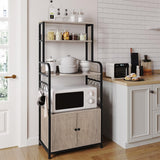 Yaheetech 4-Tier Kitchen Bakers Rack with Storage Cabinet and Hutch, Microwave Oven Stand Coffee Bar Pantry Cabinet with 8 S Hooks, Freestanding Kitchen Shelves Spice Rack, Gray