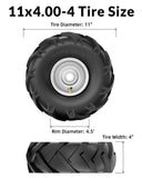 RONPOW 11x4.00-4 Tiller Tire and Wheel, 3/4" Axle Bore, 3-1/8" Centered Hub, 400 lb Load Capacity, 4 Ply Pneumatic Replacement Tire for Rototiller & Garden Tiller, 2 Pack Silver
