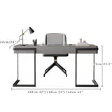 Modern Slate Office Desk with 2 PU Leather Drawers, Executive Writing Table & Spacious Workstation for Home Office & Small Spaces (47" Gray)