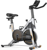 Hitgo Magnetic Exercise Bike for Home - Ultra Quiet Indoor Cycling Bike with Bluetooth App, 3kg Cast Iron Flywheel, Compact Stationary Bike for Apartment, 265lbs Weight Capacity, Silver