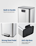 Garvee Space-Saving Bathroom Trash Can, 3.4 Gallon Small Trash Can with Soft-Close Lid, Foot Pedal & Removable Inner Bucket, Rectangular Stainless Steel Garbage Can for Home, Office, Silver