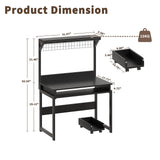 Small Computer Desk with Hutch, Office Desk Study Table Writing Desk Workstation PC Table for Home Office