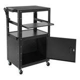 Mobile Av Cart with Locking Cabinet, with Wheels, Pullout Tray, Power Strip