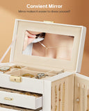 Synthetic Leather Huge Jewelry Box Mirrored Watch Organizer Necklace Ring Earring Storage Lockable Gift Case (White + Gold) Homde