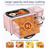 GHRERTX Electric Breakfast Machine,3-in-1 Breakfast Station with 1.2L Cooking Pot, 9L Large Capacity Baking Area, and Coffee Maker,100-230° Temperature Control & 30min Timing,for Kitchen(Pink)