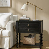 HULALA HOME Farmhouse Storage End Table Set of 2 with 2 Drawers and Open Shelf, Solid Wood Side Table with Spindle Legs, End Table with Charging Station (Charcoal)