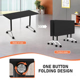 Rolling Folding Conference Table 47.2in Black 4-Person Modern Business for Office Classroom Training Meeting Room