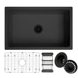 MONSINTA Black Kitchen Sink, Matte Black Granite Composite Kitchen Sinks with Accessories, 30 Inch Undermount Quartz Stone Kitchen Sinks, 30" x 19" x 9" Large and Deep Single Bowl Kitchen Sinks