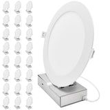 LUXRITE 8-Inch LED Recessed Light with J-Box, Canless Mini Panel Spotlight, 5CCT 2700K-5000K, 13/15/18 Watts, 1050/1250/1500 Lumens, CRI90, Dimmable, 120-277V, IC Rated, Wet Rated ETL Listed (24 Pack)