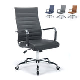 Office Desk Chair Leather, Conference Room Chairs with Wheels, Executive Modern Ergonomic Ribbed Computer Chair