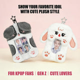 DegoCyhton Photocard Holder, Kpop Photo Card Keychain, 2 Pack 3 Inch, Clear PVC Window, Anti-Shed Plush Design, 360 Rotating Hook, for Teen Girls Student Campus Backpack Pendant & Card Protection