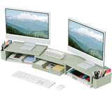 OPNICE Desk Organizers and Accessories, Dual Monitor Stand Riser with Drawer and 2 Pen Holders, Desk Shelf Computer Racks & Printer Stand for Office Workspace Organizers, Desktop Organization (Sage Green)