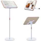 2 in 1 Dual-use Music Stand & Desktop Book Stand, Adjustable Height 16.5"-51", 100% Solid Wood Laptop Floor Stand Book Holder with Elastic Page Clips for Cookbooks (White)
