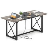 Giantex 6FT Conference Table with Power Outlets, Large Rectangle Meeting Table for 6-8 People