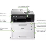 Brother Color MFC-L3770CDW Digital All-in-One Wireless Laser Printer, White - Print Copy Scan Fax - 3.7" Touch, 25 ppm